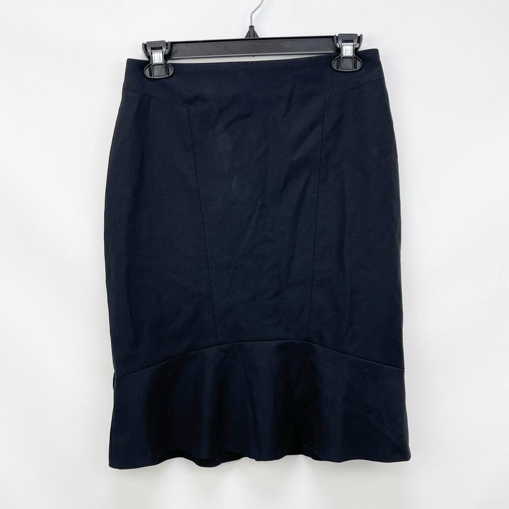 White House Black Market Skirt Black Size 2 Ruffle Hem Pencil Stretch Career